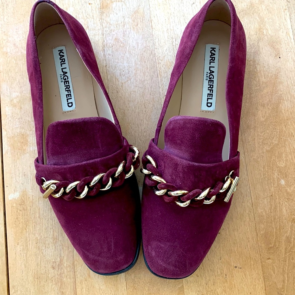Karl Lagerfeld burgundy suede loafers . Size 7